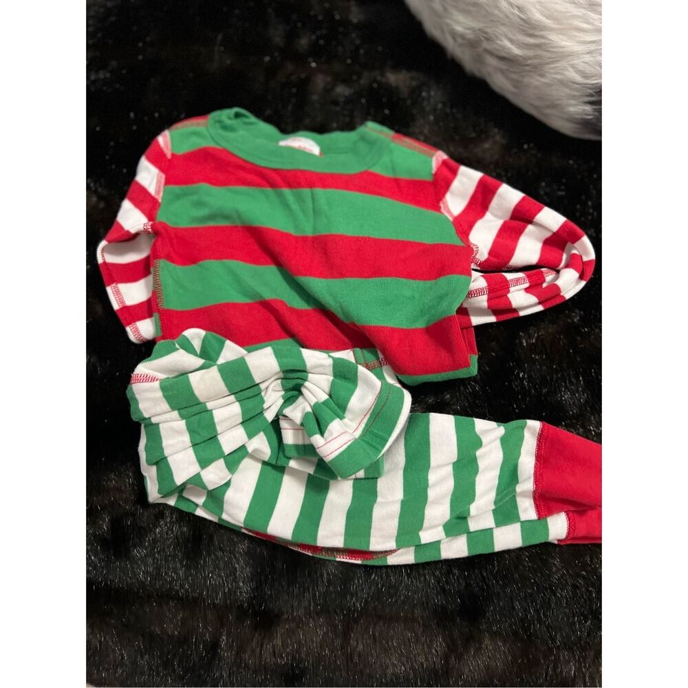 Hanna Andersson Unisex Green Red White Striped X Mas Jammies Size 4 Pajamas